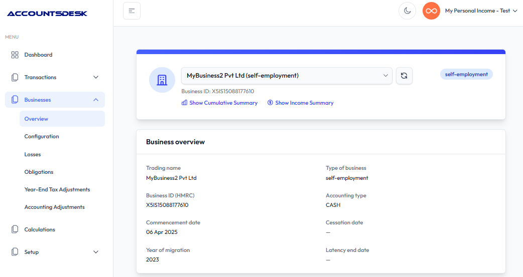 MTD ITSA Digital Records Dashboard